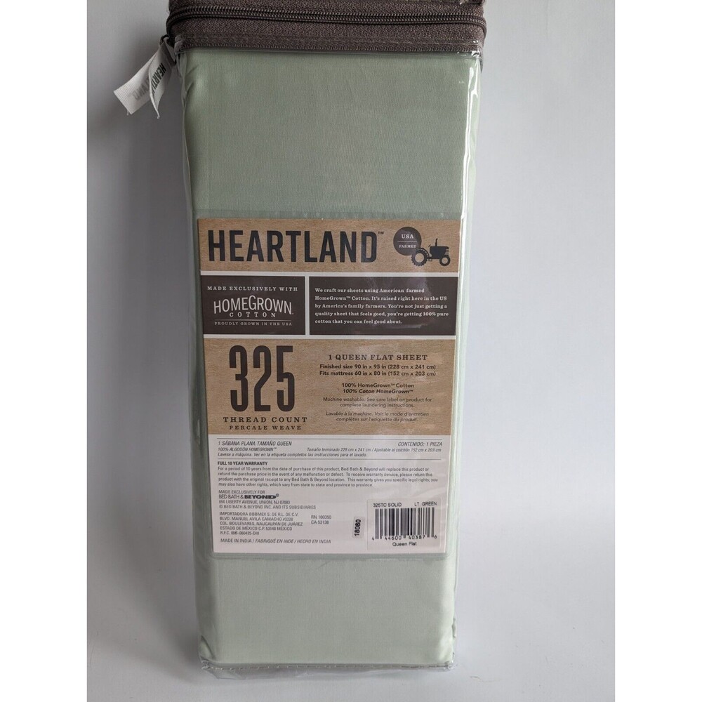 Heartland QUEEN Flat Sheet 325 TC 100% Cotton Percale LT GREEN